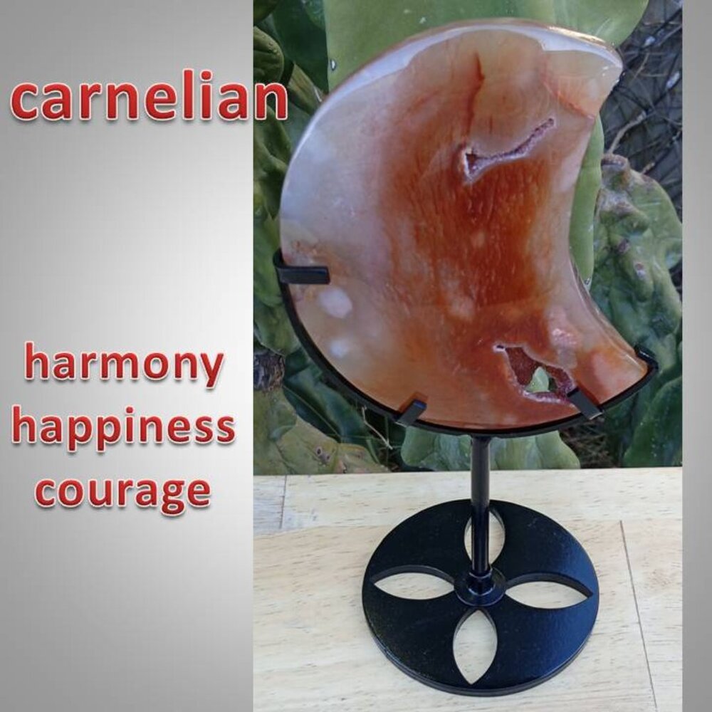 ❤️ LAST DAY!  CARNELIAN stone rock MOON on stand crystal  01
